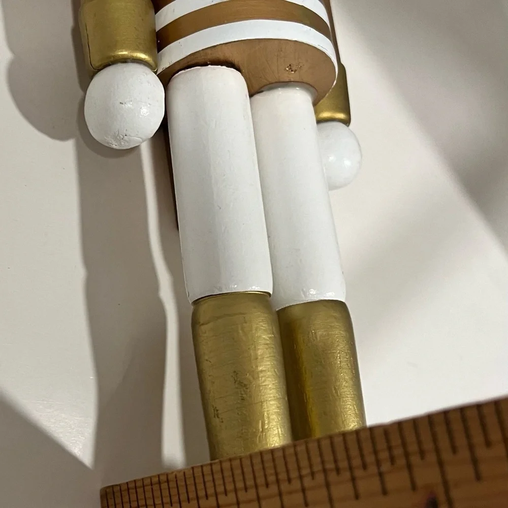 NEW Wood (MDF) Gold Stripe/White Nutcracker Holiday Christmas Decoration